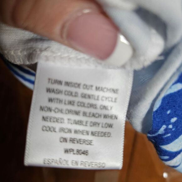 Style & Co Blue White Patterned Top XL Sparkle Embellished Boho Chic Vacation - Picture 5 of 9